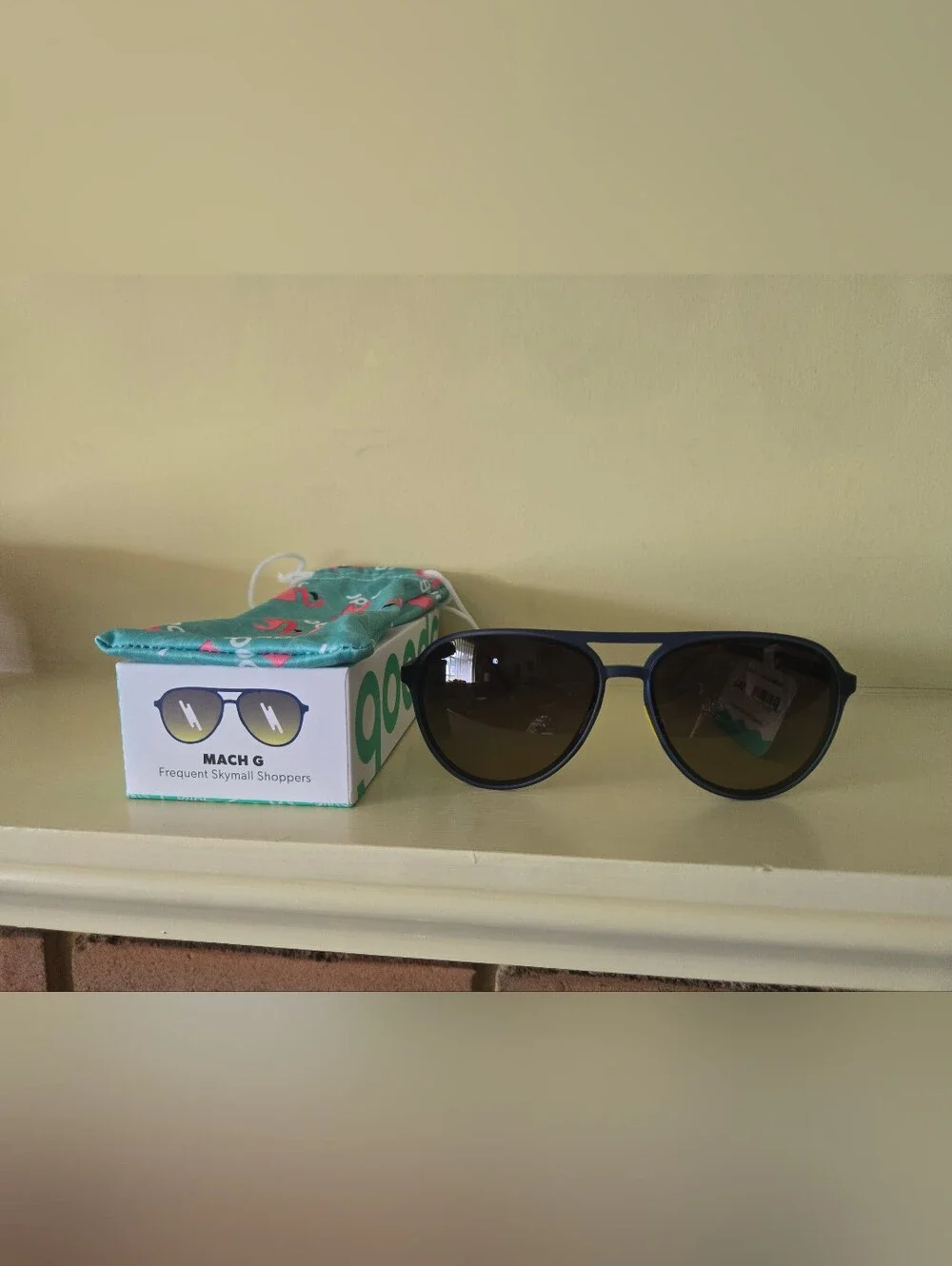 NEW Goodr Mach G Frequent Skymall Shopper Blue & Yellow Sunglasses